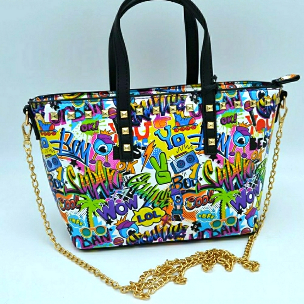 Multicolor Graffiti Vegan Leather Handbag